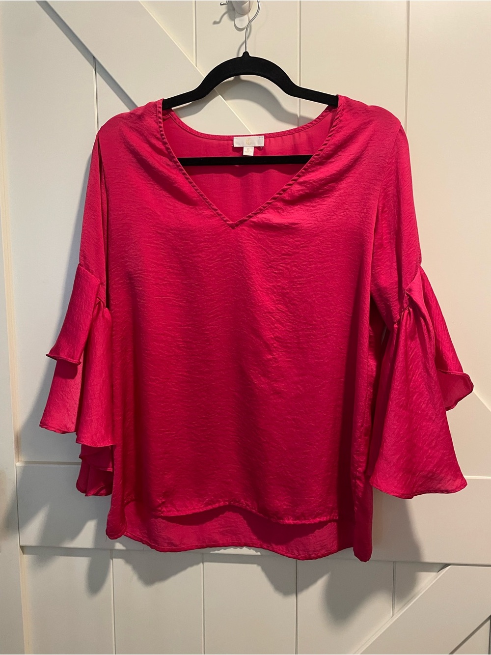 Charming Charlie Fuchsia Ruffle-Sleeve V-Neck Blouse